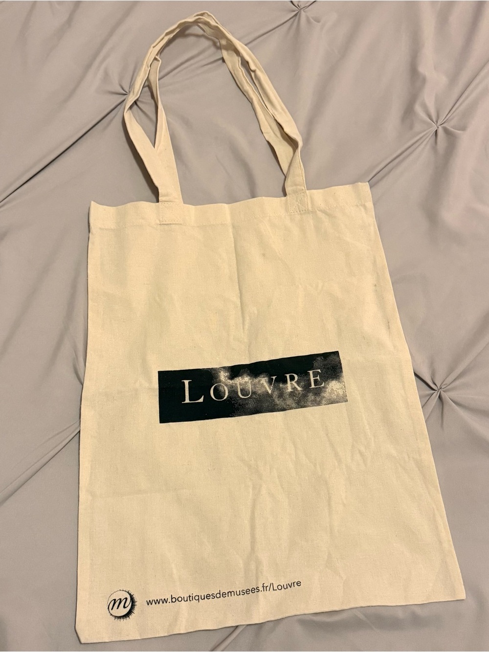 Louvre Canvas Tote Bag - Cream with Black Logo
